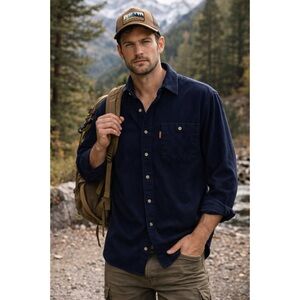 Pendleton Trail Shirt Virgin Wool Button Down Elbow Patches Blue Sz L